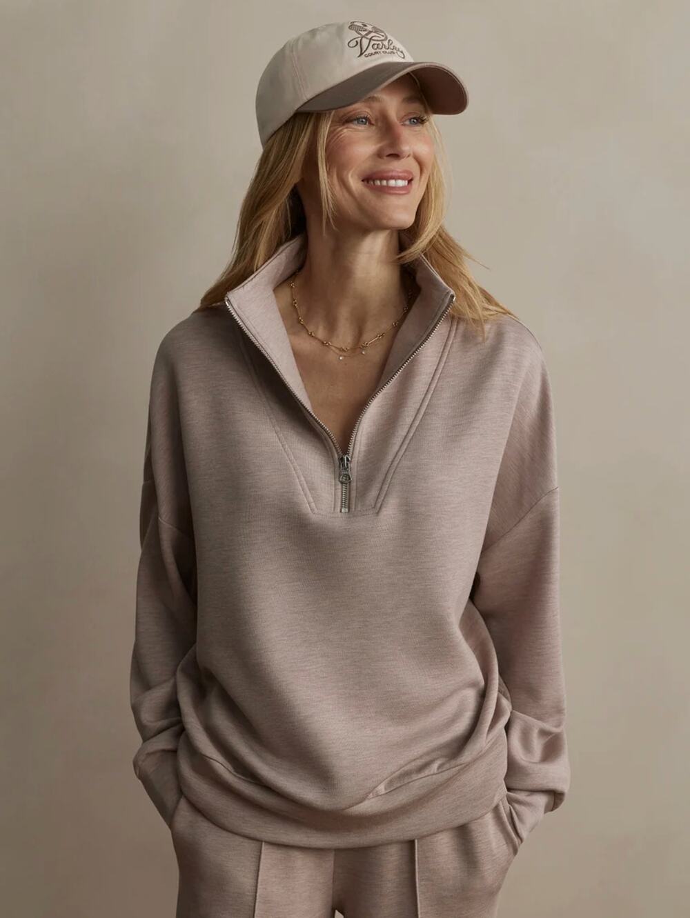 VARLEY Hawley Half Zip Sweat in Taupe Marl Size XS